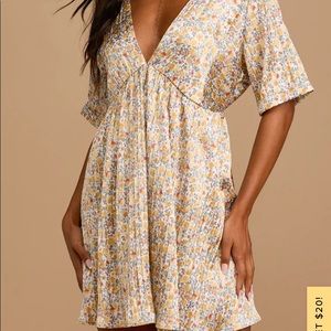 White Floral Print Satin Babydoll Dress - Never worn